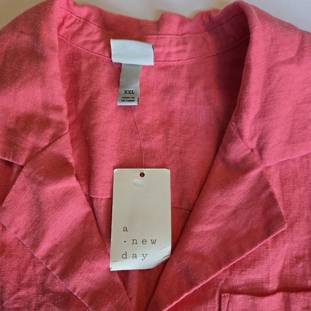 NWT A NEW DAY Coral Button-Up Blouse.Size XXL, 55% Linen - Picture 8 of 10